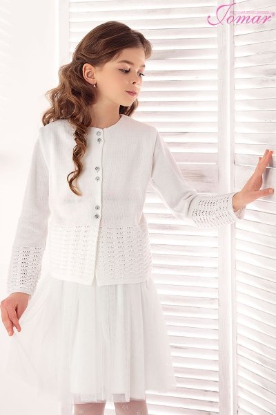 Dívčí svetr propínací bílý s ozdobným okrajem Jomar 725