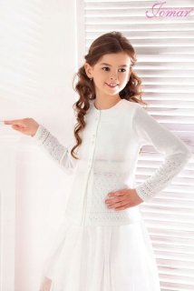 Dívčí svetr propínací bílý s ozdobným okrajem Jomar 727
